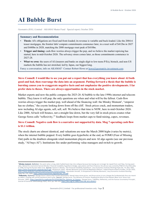 AI Bubble Burst - Catalyst Always Debt vs Cash Flow, Howe to Position